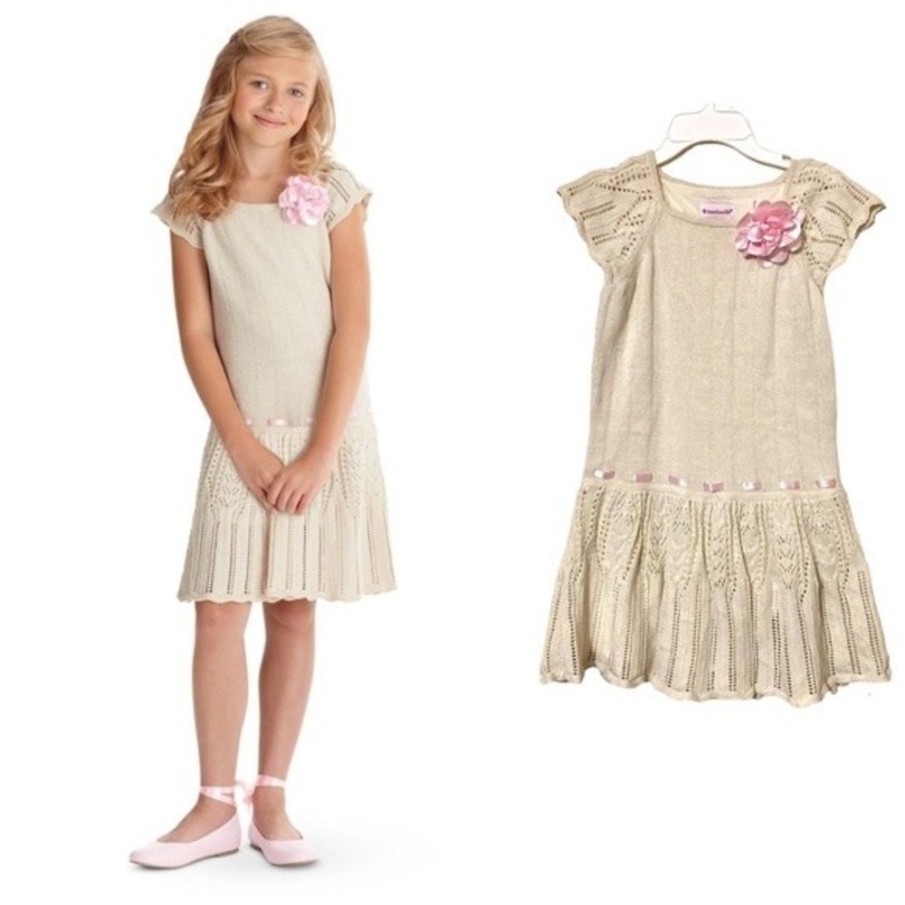American Girl knit sweater dress glitter crochet dress flower detail girls Sz 12